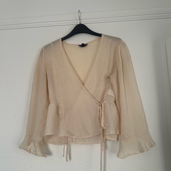 Topshop Cream Neutral Tie Kimono Wrap Top Blouse - Picture 2 of 4